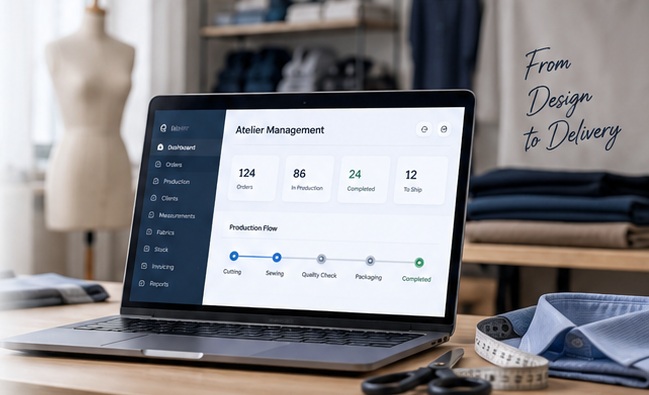 Ordinateur avec une interface de gestion dans un atelier de confection